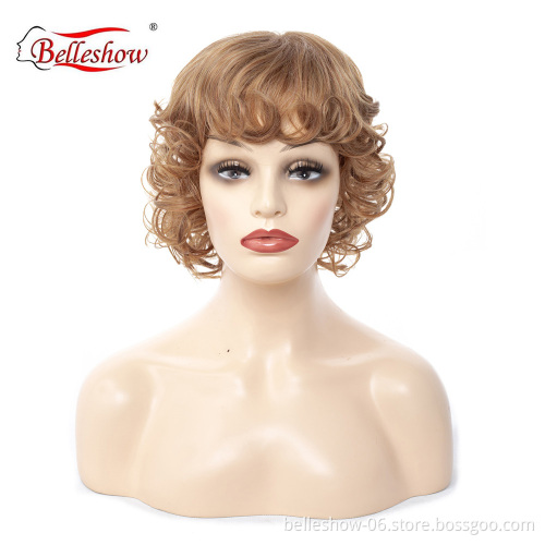 Hot sell  wholesale short hair cheap women brown Curly wig for young girl wigs